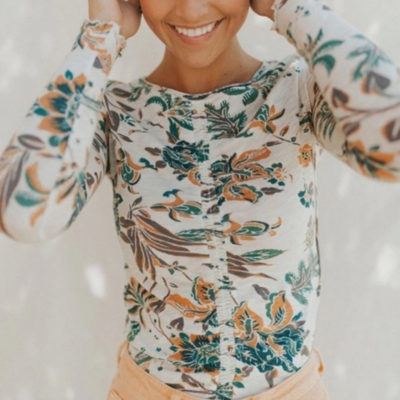 NWT FREE PEOPLE DREAMED OF YOU TEE IN TEAL COMBO XS - Picture 4 of 6